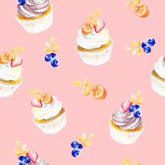 Pink pattern with cupcakes