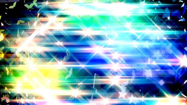 Colorful animation of stars and small pieces of shatters throughout in the air.