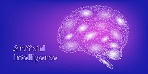 Artificial intelligence. Technology lines design of brain on a blue background.