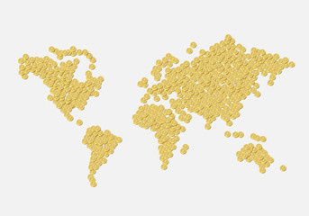 Fototapeta na wymiar World map made with golden coins with dollar sign. stock illustration