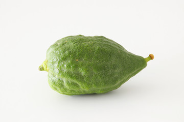religion image of Jewish festival of Sukkot. Traditional symbol one of the four species: citron (Etrog). white background
