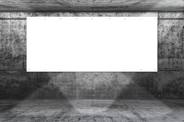 concrete wall with big white paper card and lamp. write text on paper for advertise or public relations