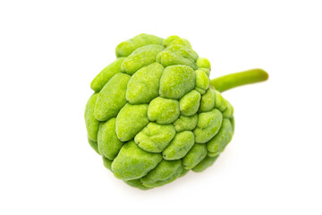 Closeup image of custard tree green fruit isolated at white background.