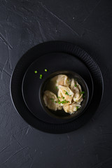 Asian wonton soup with shrimp dumplings