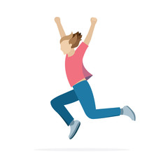 Happy man concept. Jumping male character. Flat style vector illustration. Jumping character isolated on white background. Part of set.