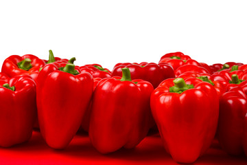 Fresh red bell pepper isolated on white background. Copy space.