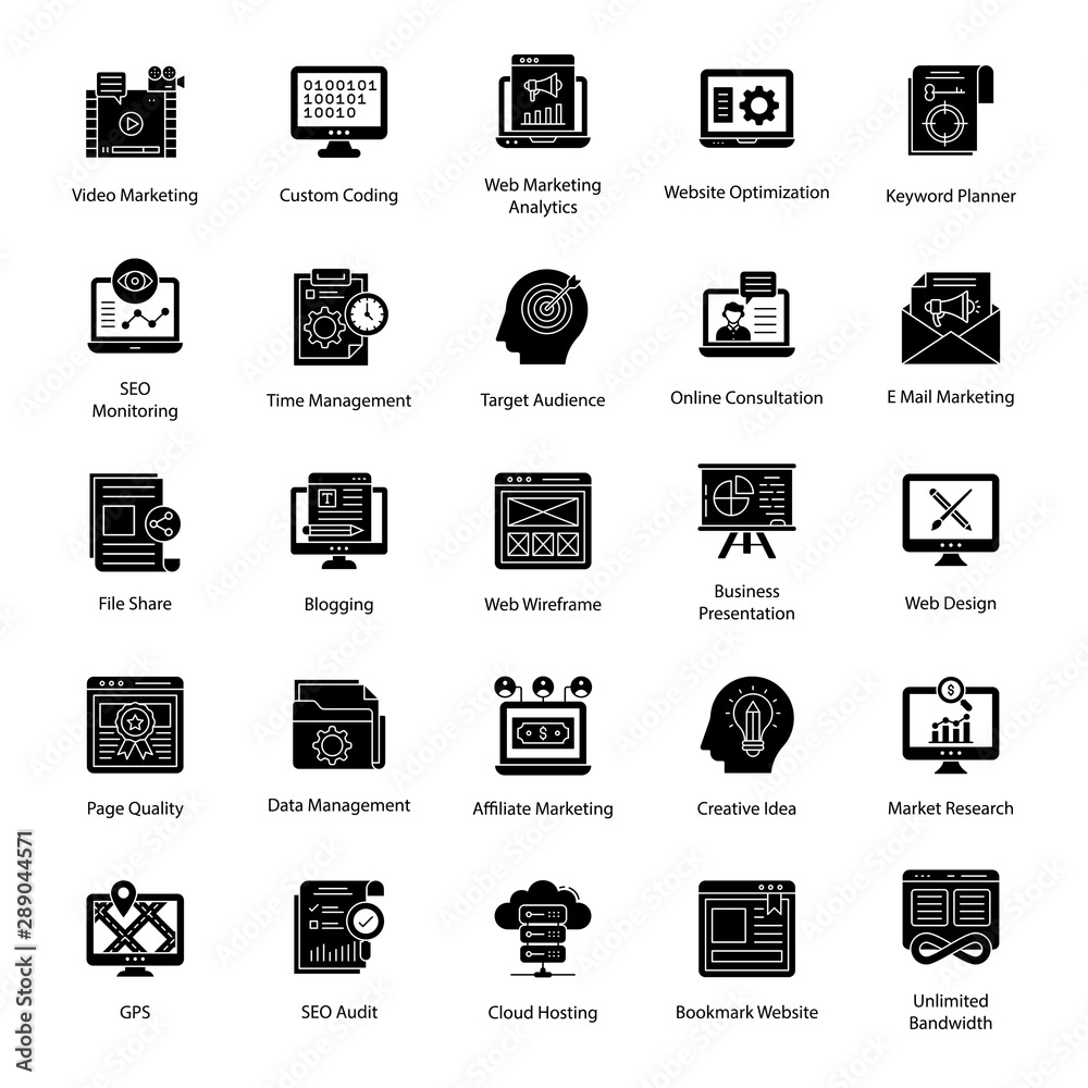 Wall mural Pack Of Seo Glyph Icons  - Wall murals