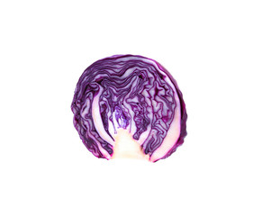 Obraz premium Fresh red cabbage isolated on white background. Half part top view.