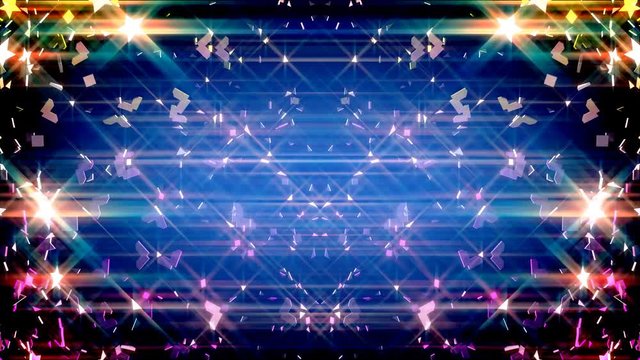 A lot of festive star figures flying opposite the same star figures like a mirror.