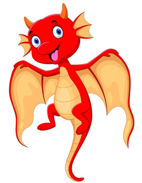 Vector illustration of Cute flying red dragon isolated on white background