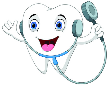 Tooth with stethoscope cartoon isolated on white background