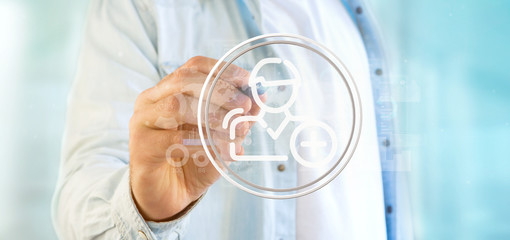 Businessman holding new contact icon