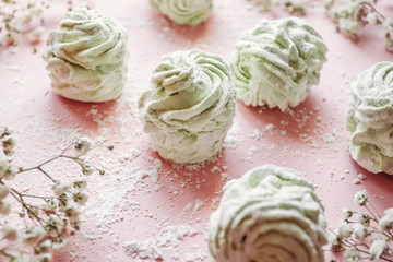 Homemade green apple marshmallows. Caring for children's health, healthy dessert.