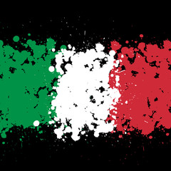 Three color Italy flag ink blots isolated on white background