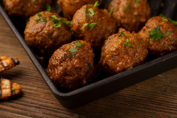 Meatballs with sauce close-up, food