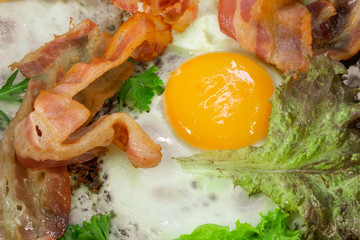 fried eggs for Breakfast close-up with bacon