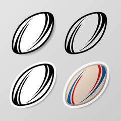 Set of four different rugby stickers isolated on gray background - obrazy, fototapety, plakaty