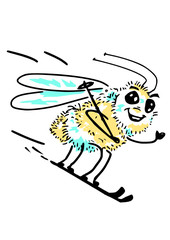 Bee on wintersport holliday - vector illustration
