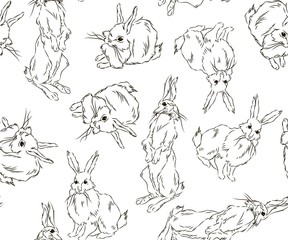 patterns with cute fluffy bunnies standing or sitting