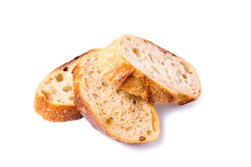 Three pieces of white bread on a white background.