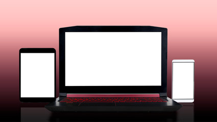 Fototapeta premium computer, tablet and smartphone blank screens