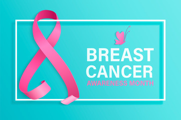 Breast cancer awareness month. World preventive health care iniative. Frame with place for text. Symbol of this - pink ribbon. Baner, poster, flyer. Vector illustration.
