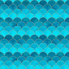 Mermaid fish scale wave japanese seamless pattern