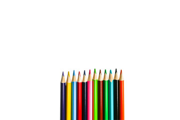 Color pencils isolated on white background. Back to school concept. Colorful art studying and painting process. Drawing with pencils.