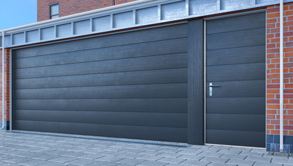 Garage entrance with sectional doors. 3d illustration