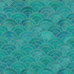 Mermaid fish scale wave japanese seamless pattern © Olga