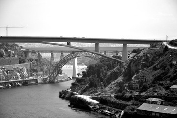 Ponte Luís I of Porto city during summer, august 2015 19th. The bridge was constructed by the engineer Théophile Seyrig between 1881 and 1886. He was a disciple of Gustave Eiffel. 