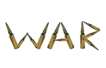 War word from bullets on the white background.