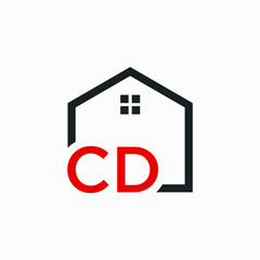 letter CD Line House Real Estate Logo. home initial C D concept. Construction logo template, Home and Real Estate icon. Housing Complex Simple Vector Logo Template. - vector