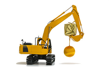 Christmas ornament with Excavator model ,  Holiday celebration concept new year on white background