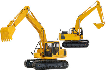 Excavator loaders  model with isolated on  a white background with lift up bucket