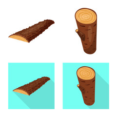 Isolated object of tree and raw sign. Collection of tree and construction stock vector illustration.