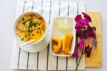A delicious breakfast on white background