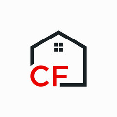 letter CF Line House Real Estate Logo. home initial C F concept. Construction logo template, Home and Real Estate icon. Housing Complex Simple Vector Logo Template. - vector