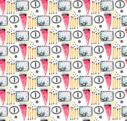 Abstract seamless pattern with hand drawn scribbles, scruffy doodles. Modern art. Creative background. Unique design. Wallpaper, textile, wrapping, print on clothes, label, header. Vector illustration