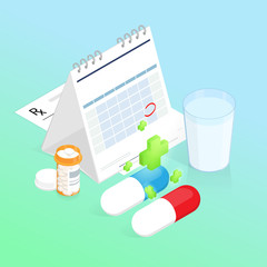 calendar medicine, take medicine pill vector.