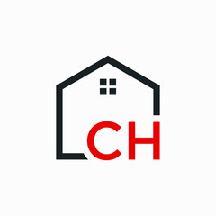 letter CH Line House Real Estate Logo. home initial C H concept. Construction logo template, Home and Real Estate icon. Housing Complex Simple Vector Logo Template. - vector