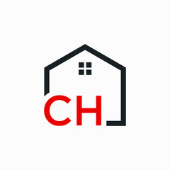 letter CH Line House Real Estate Logo. home initial C H concept. Construction logo template, Home and Real Estate icon. Housing Complex Simple Vector Logo Template. - vector