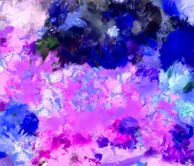 Abstract brush painted background, colorful texture pattern, digital oil technique imitation. Creative art wallpaper. Big splashes and strokes on canvas.