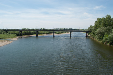 Steel bridge across the river