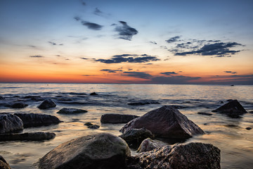 Dawn on the rocky coast of the Baltic Sea