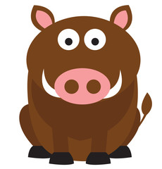Cute boar sits. Vector flat illustration isolated on the white background