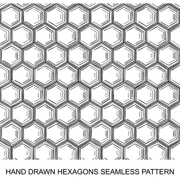 Hexagons seamless pattern. Hand drawn honeycomb endless background.