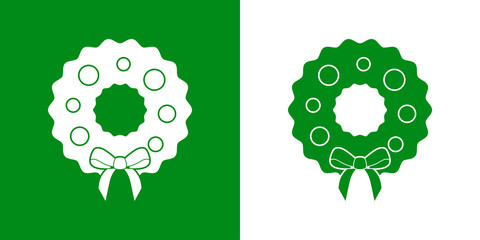 Icono plano corona navidad en verde y blanco