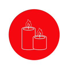 Icono plano lineal velas encendidas en círculo color rojo