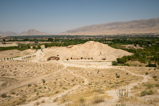 Takht-e Rostam ancient buddhist stupa-monastery in Samangan, Afghanistan in August 2019